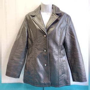 A Collezioni Womens Faux Leather Button Up Jacket Black M (estimated)